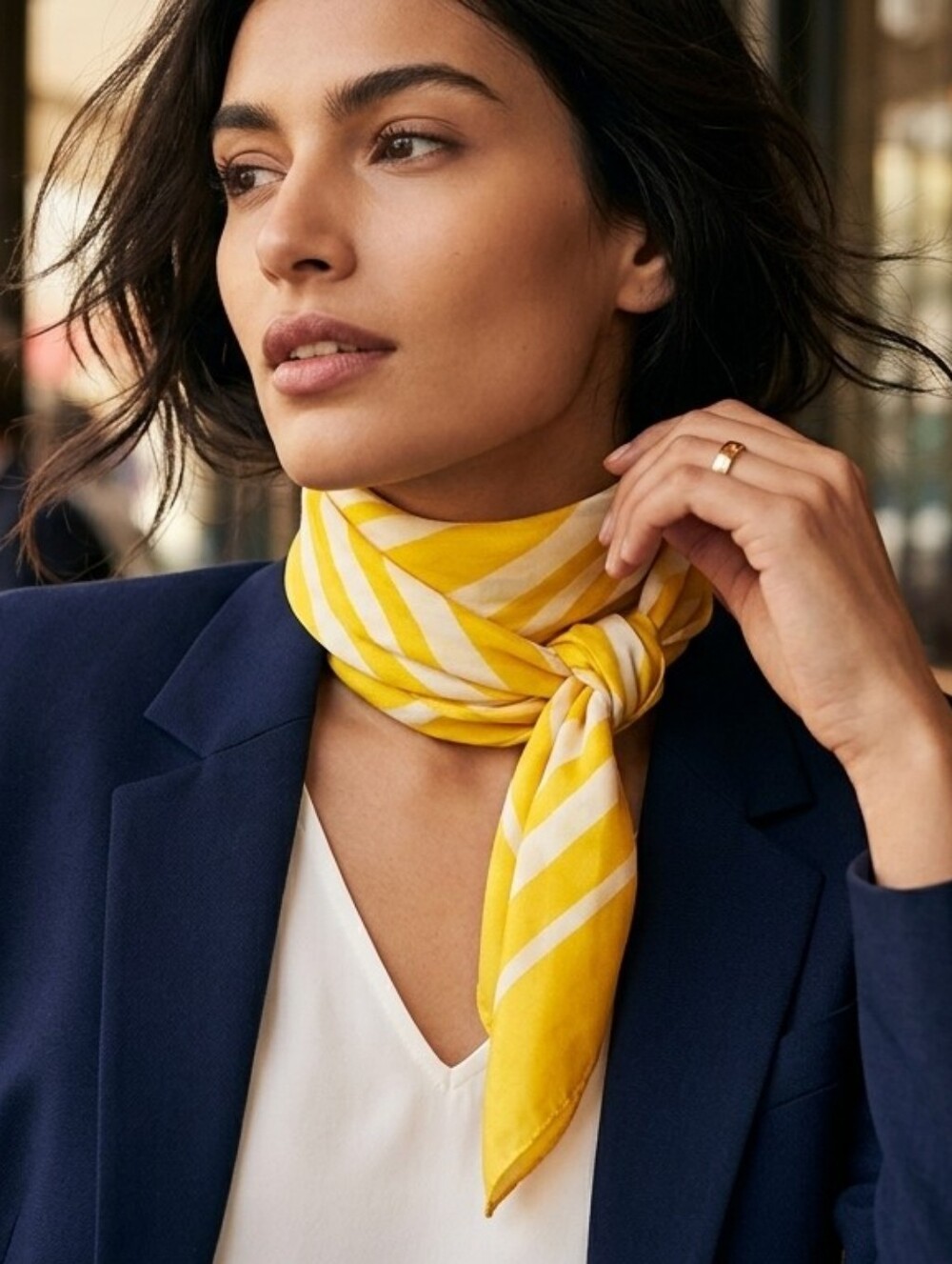 Vintage Liz Claiborne Silk Scarf Yellow & White Stripes